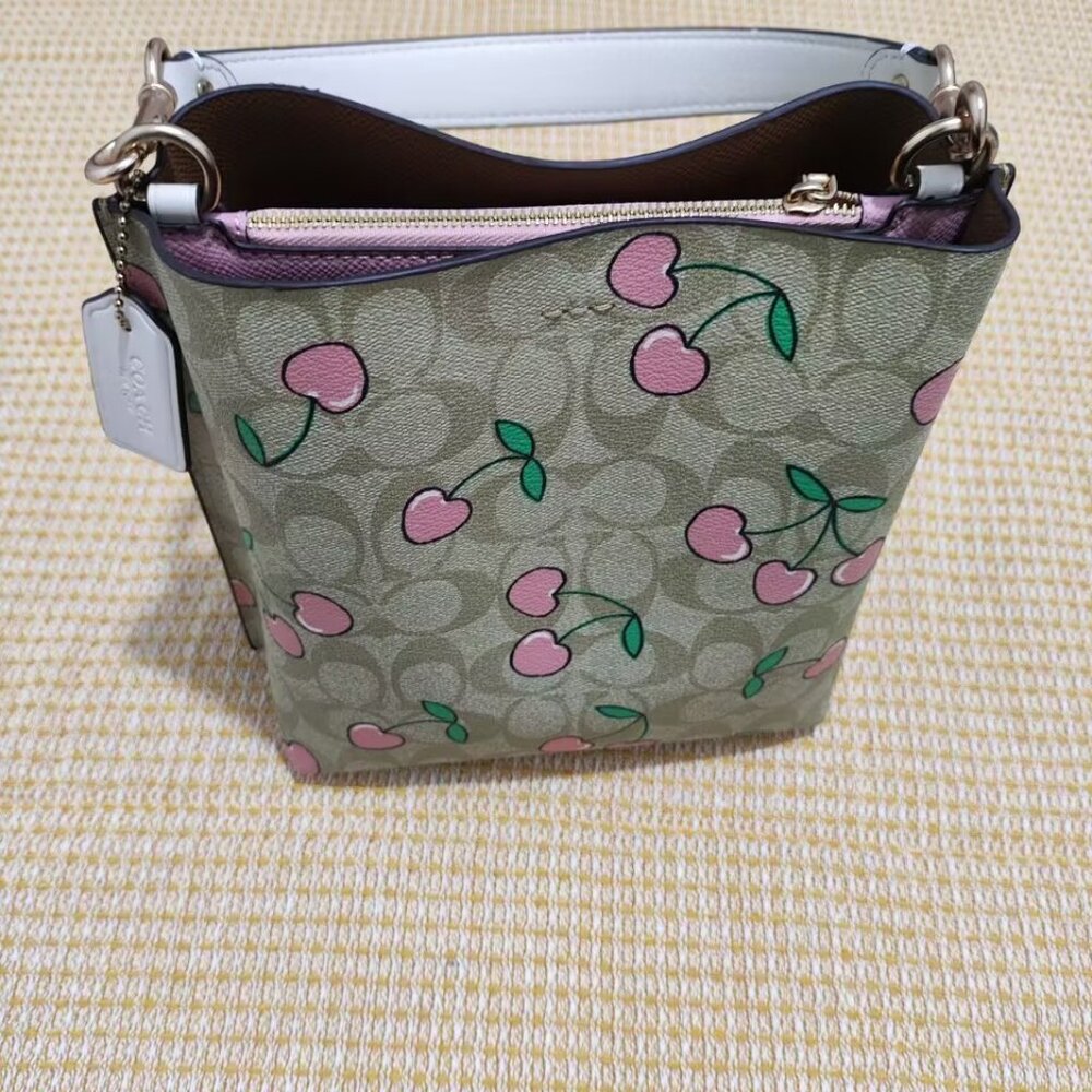 Coach Cherry Print Crossbody Bucket Bag with Top Handle - Picture 2 of 10